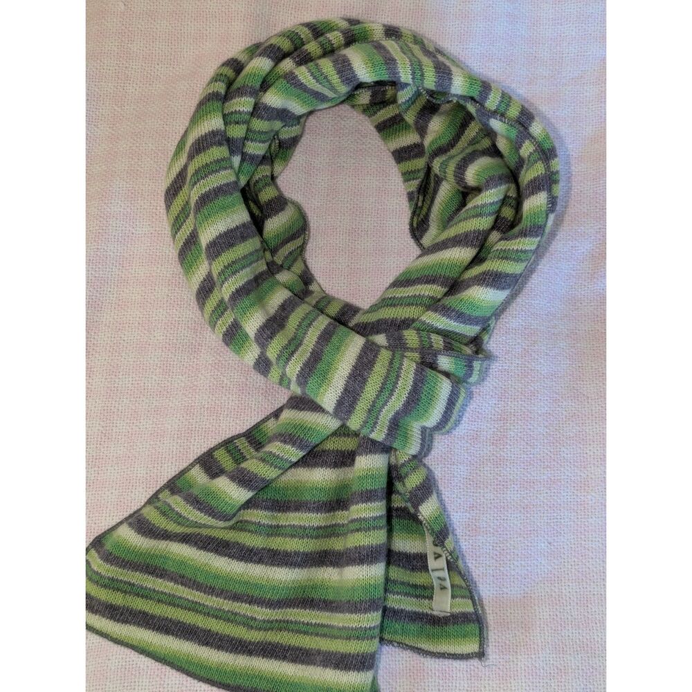 Velvet by Graham & Spencer Green/Gray Striped Knit Scarf